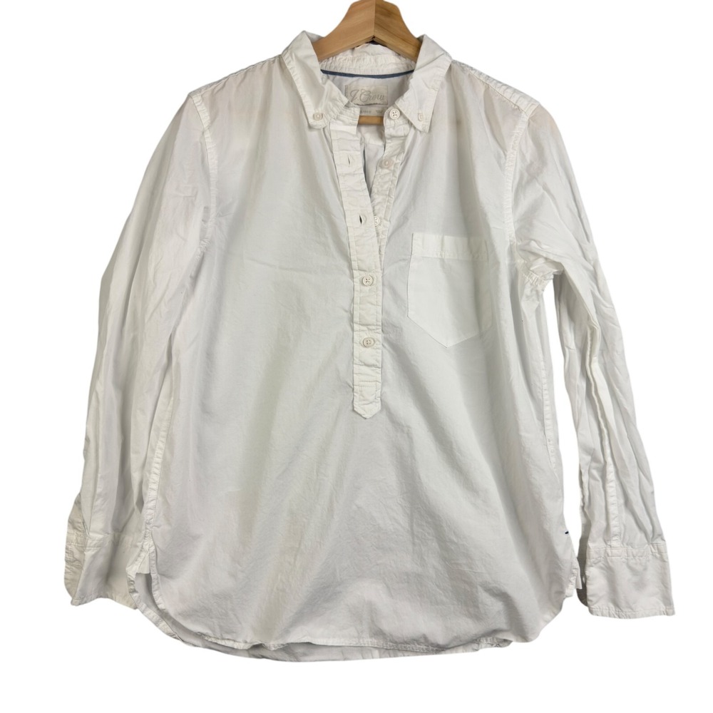 J.Crew‎ White 100% Cotton Classic Fit S 1/2 Button Long sleeve Shirt Blouse Top